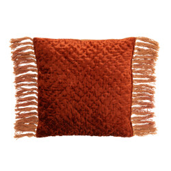 J-Line Cushion shiny embossed+fringes viscose/cotton copper