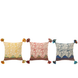 J-Line Cushion square flowers+chindi cotton red/white
