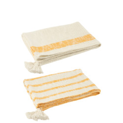 J-Line Plaid stripes+tassels cotton white/orange assortment of 2