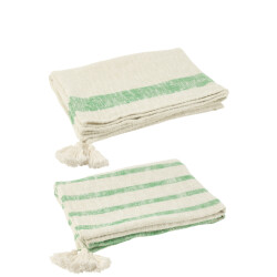 J-Line Plaid stripes+tassels cotton white/green assortment of 2