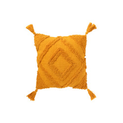 J-Line Cushion tufted pattern+tassels cotton ochre