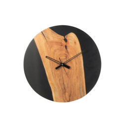 J-Line Wall clock modern acacia wood/resin natural/black