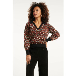Smashed Lemon Retro gebreide top in bruin en zwart met v-hals en kraag |