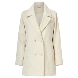 Smashed Lemon Korte double breasted jas met bloemenborduursel in off-white |