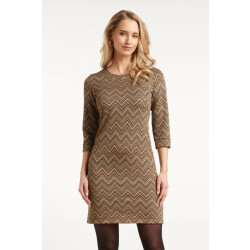 Smashed Lemon Zand en gouden getailleerde jurk met zigzagprint |