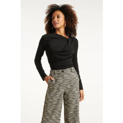 Smashed Lemon Zwarte getailleerde top met lange mouwen en asymmetrische halslijn |