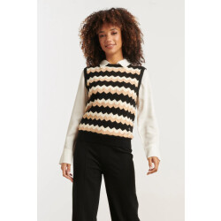 Smashed Lemon Zigzag top in zwarten zand – mouwloze gebreide spencer |