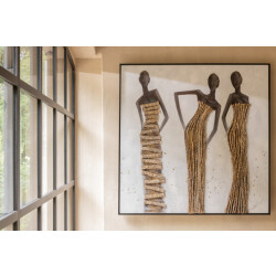 J-Line Wall decoration 3 african women canvas/paint/rope mix