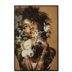 J-Line Frame woman flowers canvas/wood mix