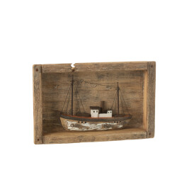 J-Line Boat in frame paulownia wood natural/white