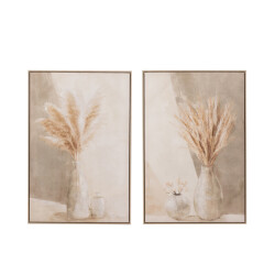 J-Line Painting vase pampas canvas/wood beige assortment of 2