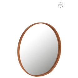 J-Line Mirror round leather cognac large