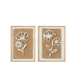 J-Line Wall decoration flowers poli fir wood/mdf natural/white assortment of 2