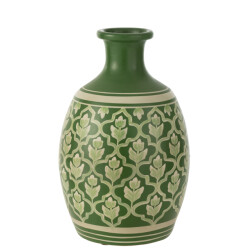 J-Line Vase flowers+lines terracotta green/white