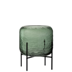 J-Line Vase round irregular glass green small