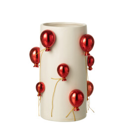 J-Line Vase balloon ceramic white/christmas red large