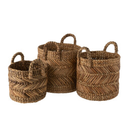 J-Line Set of 3 baskets braided raffia natural