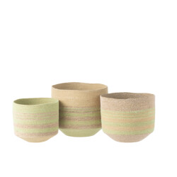 J-Line Set of 3 basket stripes seagrass natural/green