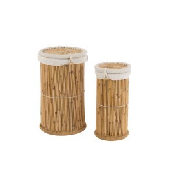 J-Line Set of 2 baskets cylinder bamboo natural/white