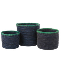 J-Line Set of 3 basket corn husk dark blue/azure