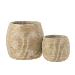 J-Line Set of 2 basket seagrass/plastic natural/white