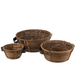 J-Line Set of 3 dishes + handle rattan brown