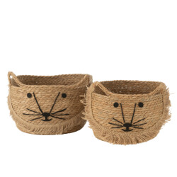 J-Line Set of 2 baskets kitty reed natural/black