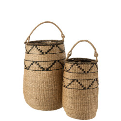J-Line Set of 2 baskets big seagrass natural/black