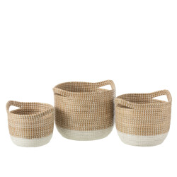 J-Line Set of 3 baskets round seagrass natural/white