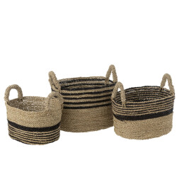 J-Line Set of 3 baskets aline raffia black/natural