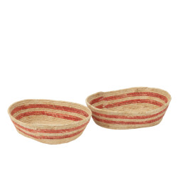 J-Line Set of 2 basket stripes corn husk natural/red