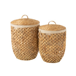 J-Line Set of 2 laundry baskets + lid water hyacinth natural