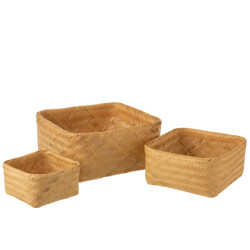 J-Line Set of 3 baskets square bamboo natural