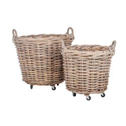 J-Line Set 2 baskets round+handle reed natural 75x60cm