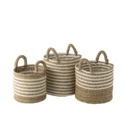 J-Line Set of 3 baskets striped raffia white/natural
