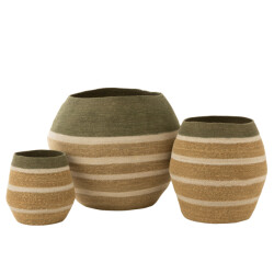 J-Line Set of 3 basket stripes seagrass green/natural