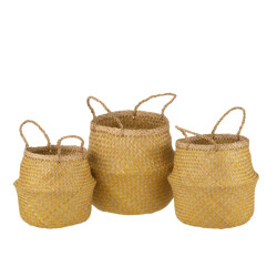 J-Line Set 3 baskets retractable seagrass yellow
