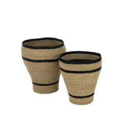 J-Line Set of 2 baskets round striped marie seagrass natural