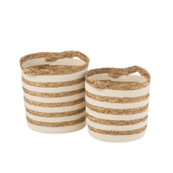 J-Line Set of 2 baskets striped grass/cotton natural/white