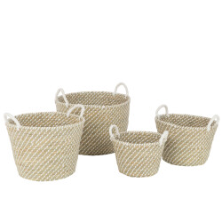 J-Line Set of 4 basket round handles straw natural/white