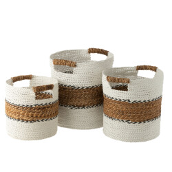 J-Line Set of 3 baskets laura raffia white/natural