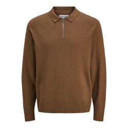 Jack & Jones Jjeemil knit polo half zip ls noos camel