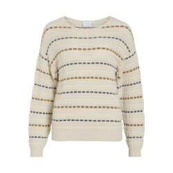 Vila Vimarian o-neck pointelle stripe knitr ecru dessin