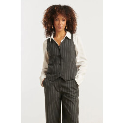 Smashed Lemon Modieus en getailleerd grijs en wit pinstriped gilet |