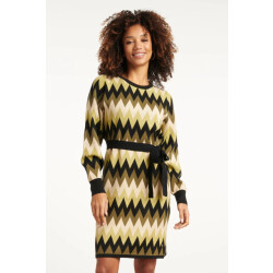Smashed Lemon Gebreide zigzag jurk army en zand |