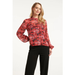 Smashed Lemon Lippenprint chiffon top in rood en zwart |