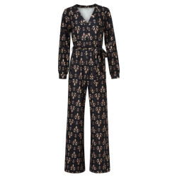Smashed Lemon Stretchstof ornament geprint jumpsuit in zwart en camel |