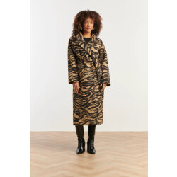 Smashed Lemon Lange bouclé jas met zebraprint in camel en zwart |