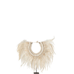 J-Line Necklace+stand dora shells/feathers white small
