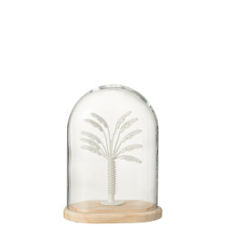 J-Line Bell jar palm tree glass/metal white/natural small